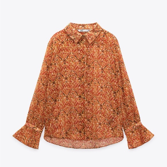 Zara Orange Patterned Blouse - Picture 1 of 2